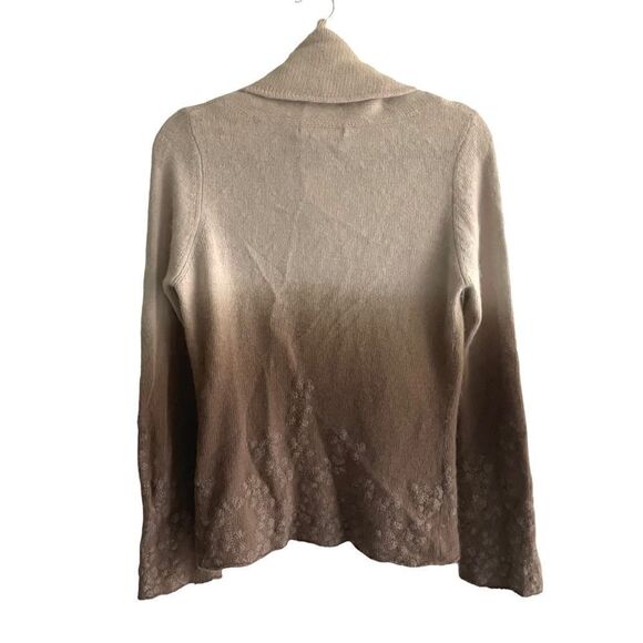 NOUGAT London Ombré Angora Cowl Neck Bell Sleeve Embroidered Sweater Tan M - Picture 3 of 11